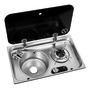 Built-in single hob - left sink w/ glass cover