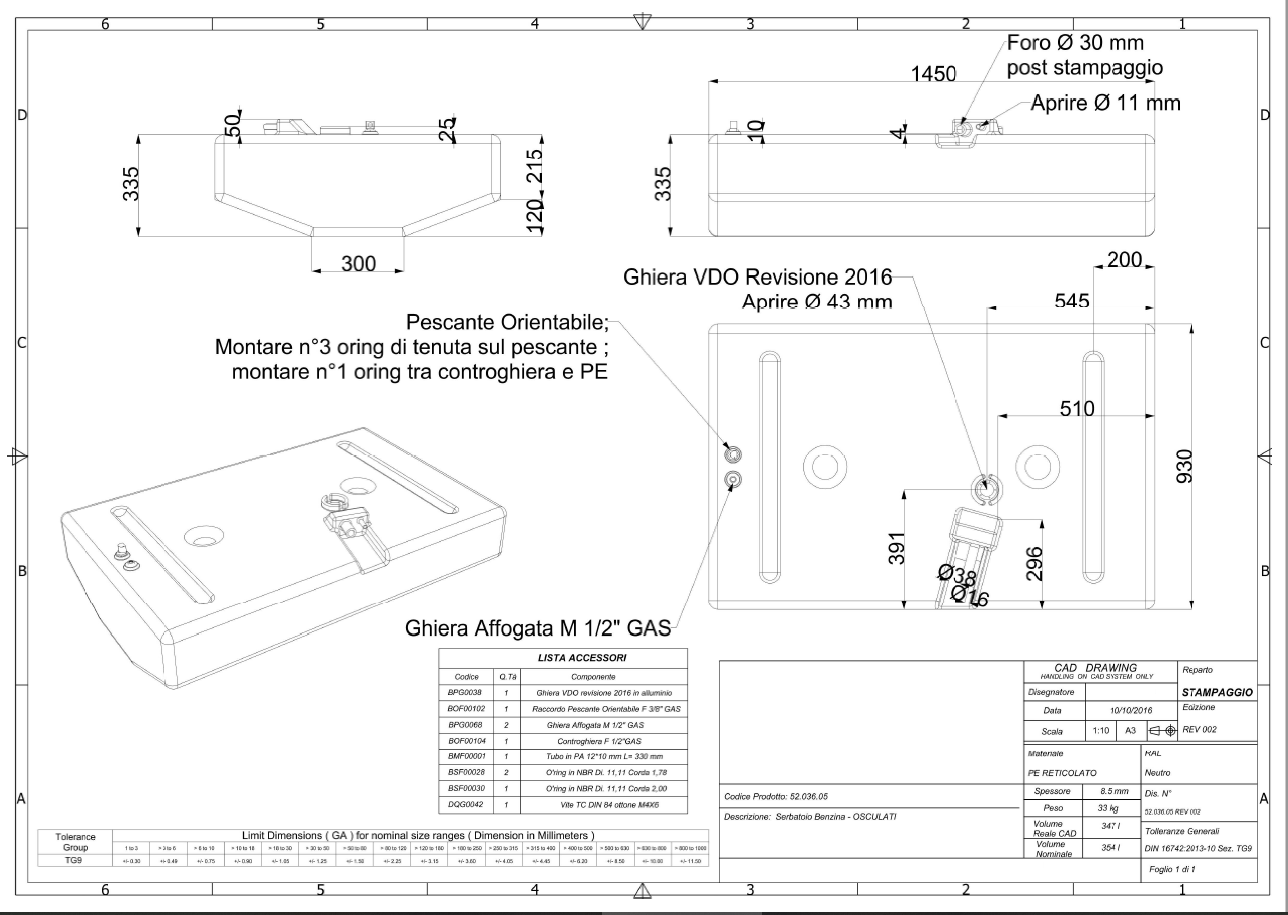 Réservoir carburant PE 116 l Osculati - Réservoir carburant essence