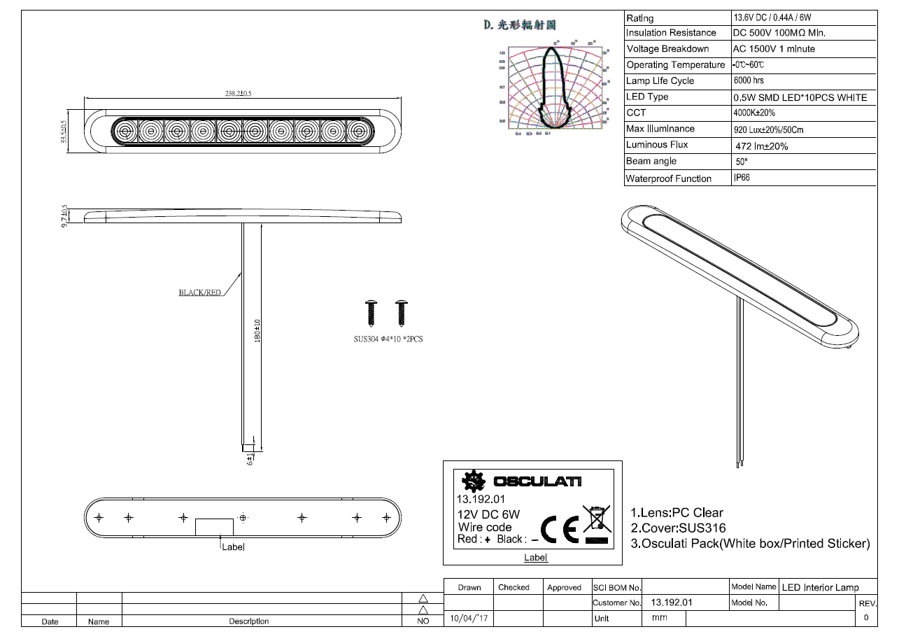 13.192.01 Plafoniera lineare in finitura inox AISI